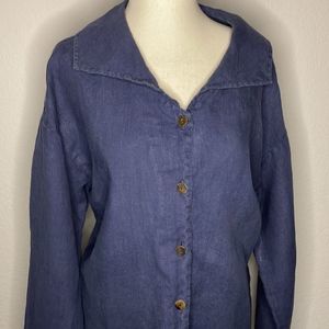 RUSS BERENS MALIBU linen long sleeve button down shirt in a washed navy